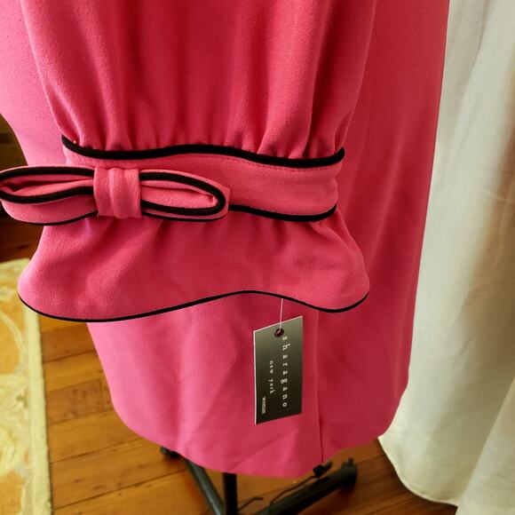 Sharagano Pink/Rose Dress with Black Trim and Bow Sleeves SZ 18 - Picture 4 of 10